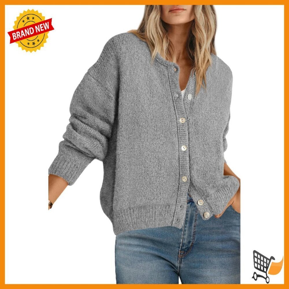 Long Sleeve Open Front Cardigan, Chunky Knit, Button Down, Lightweight